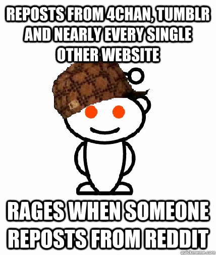 Reposts from 4chan, Tumblr and nearly every single other website Rages when someone reposts from Reddit  Scumbag Redditor