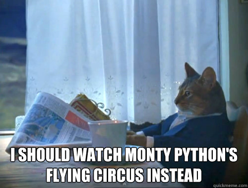  I should watch Monty Python's flying circus instead  The One Percent Cat