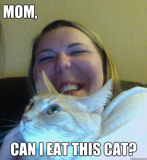 Mom,         can I eat this cat?  fat cat crazy lady