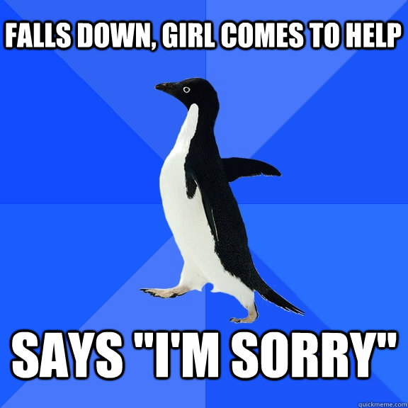 Falls down, girl comes to help Says 