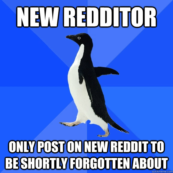 New redditor Only post on new reddit to be shortly forgotten about  Socially Awkward Penguin