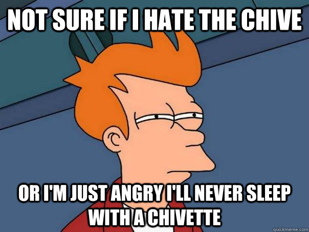 Not sure if i hate the chive Or I'm just angry i'll never sleep with a chivette - Not sure if i hate the chive Or I'm just angry i'll never sleep with a chivette  Futurama Fry