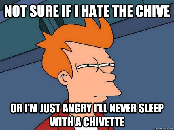 Not sure if i hate the chive Or I'm just angry i'll never sleep with a chivette  Futurama Fry