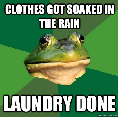 clothes got soaked in the rain laundry done  Foul Bachelor Frog