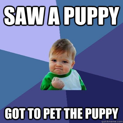 saw a puppy got to pet the puppy  Success Kid