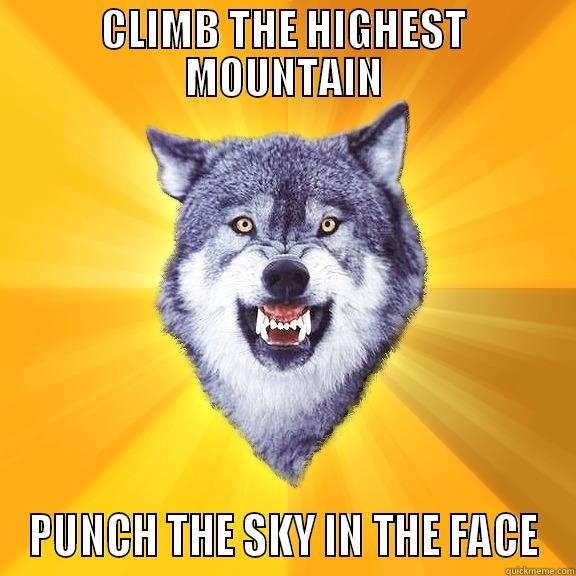 CLIMB THE HIGHEST MOUNTAIN PUNCH THE SKY IN THE FACE Courage Wolf