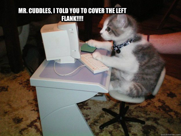 Mr. Cuddles, I told you to cover the left flank!!!! - Mr. Cuddles, I told you to cover the left flank!!!!  Gamer Kitten
