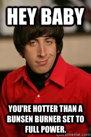 Hey Baby You're hotter than a bunsen burner set to full power.  