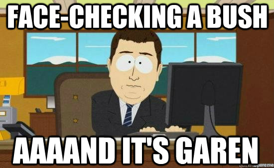 face-checking a bush AAAAND it's garen  aaaand its gone