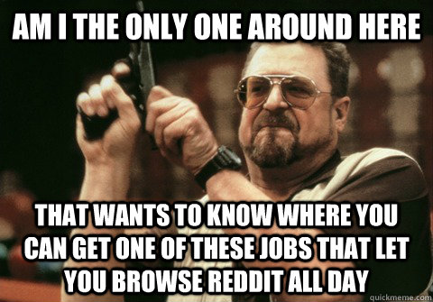 Am I the only one around here that wants to know where you can get one of these jobs that let you browse reddit all day - Am I the only one around here that wants to know where you can get one of these jobs that let you browse reddit all day  Am I the only one