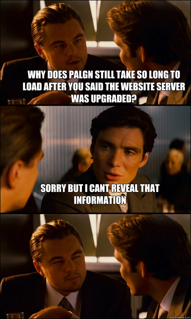 Why does palgn still take so long to load after you said the website server was upgraded? Sorry but I cant reveal that information   Inception