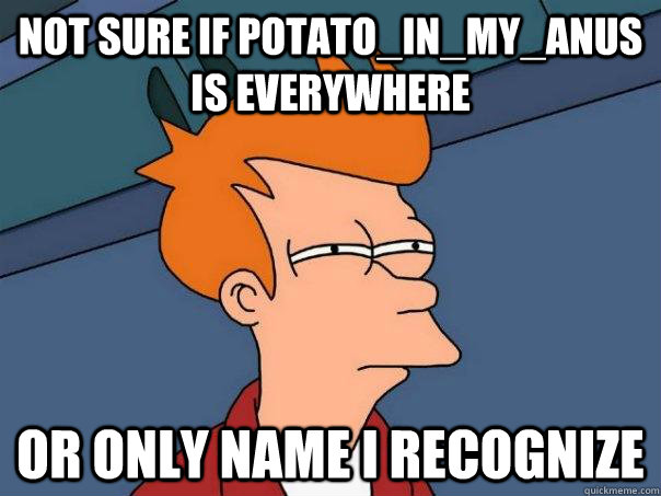 Not sure if Potato_in_my_anus is everywhere Or only name I recognize  Futurama Fry