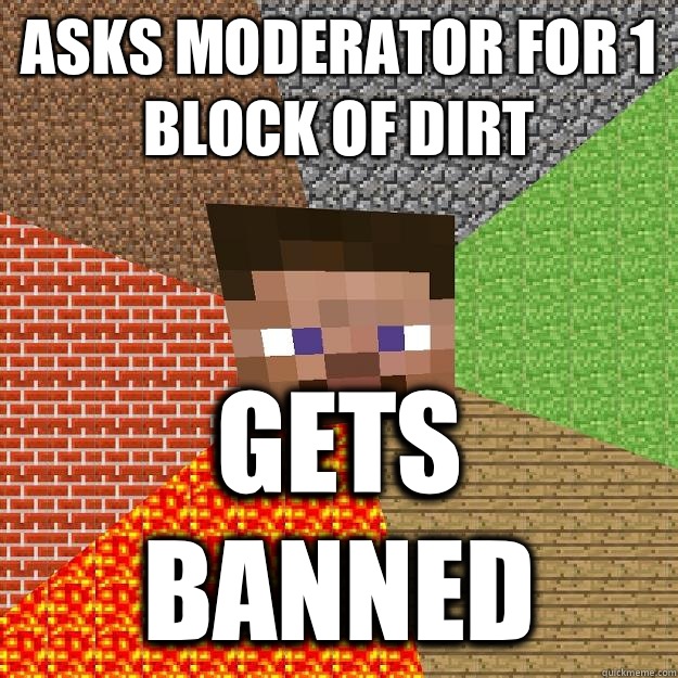 Asks moderator for 1 block of dirt Gets BANNED - Asks moderator for 1 block of dirt Gets BANNED  Minecraft