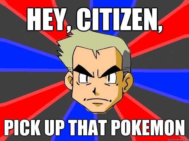 Hey, citizen, pick up that pokemon  Professor Oak