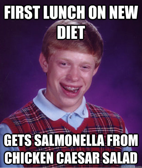 First lunch on new diet gets salmonella from chicken caesar salad  - First lunch on new diet gets salmonella from chicken caesar salad   Bad Luck Brian