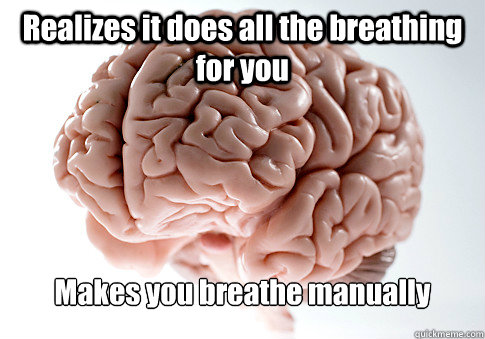 Realizes it does all the breathing for you Makes you breathe manually  Scumbag Brain