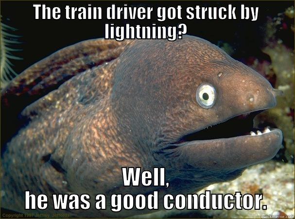 THE TRAIN DRIVER GOT STRUCK BY LIGHTNING? WELL, HE WAS A GOOD CONDUCTOR. Bad Joke Eel
