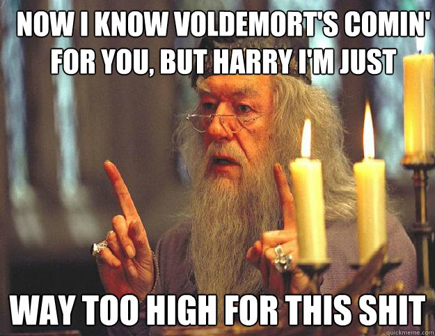now I know voldemort's comin' for you, but harry I'm just  way too high for this shit  Dumbledore