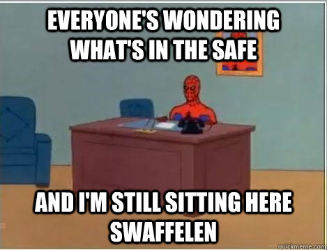 everyone's wondering what's in the safe and i'm still sitting here swaffelen  Spiderman Desk