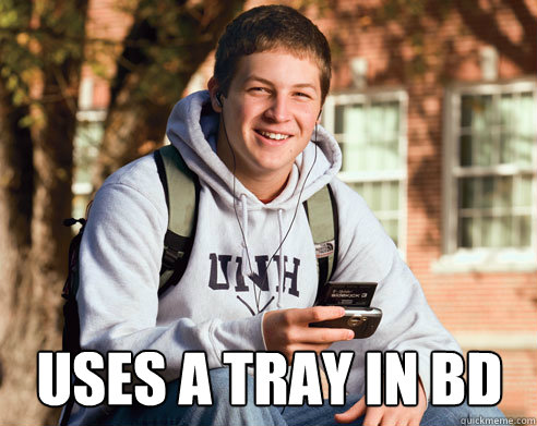  Uses a tray in BD  College Freshman