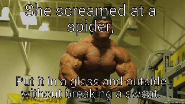 SHE SCREAMED AT A SPIDER, PUT IT IN A GLASS AND OUTSIDE WITHOUT BREAKING A SWEAT. Misc
