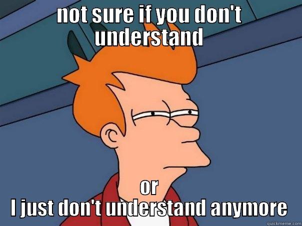 not sure if you don't understand - NOT SURE IF YOU DON'T UNDERSTAND OR I JUST DON'T UNDERSTAND ANYMORE Futurama Fry