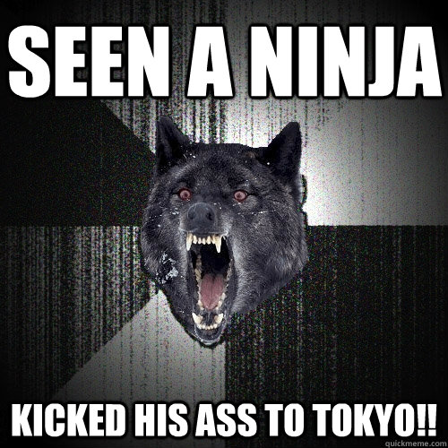 seen a ninja kicked his ass to tokyo!!  Insanity Wolf