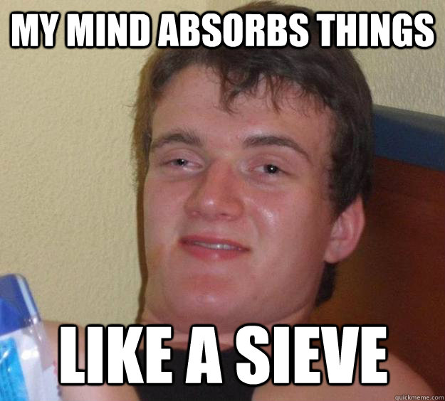 My mind absorbs things Like a sieve  10 Guy