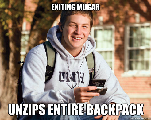 Exiting MUGAR UNZIPS ENTIRE BACKPACK  College Freshman