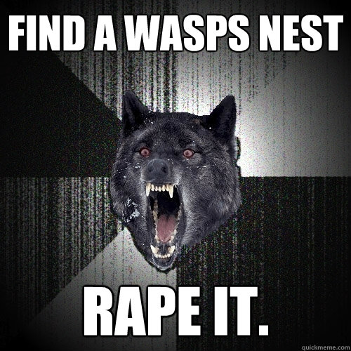 Find a wasps nest Rape it.  Insanity Wolf