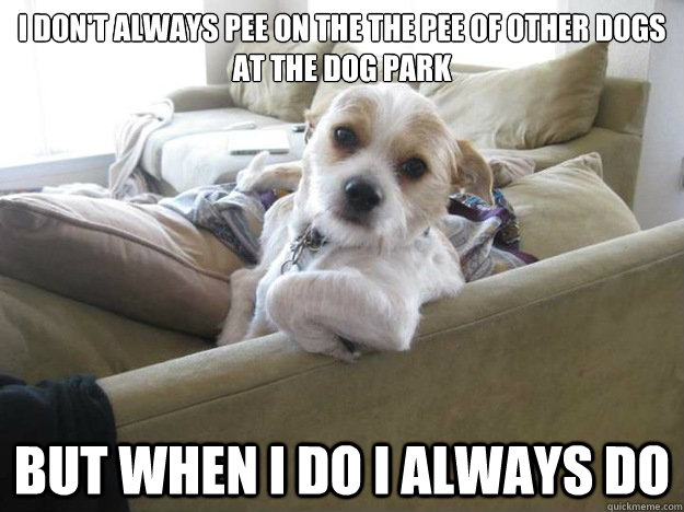 I Don't always pee on the the pee of other dogs at the dog park but when I do I always do  