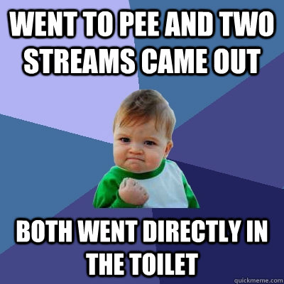went to pee and two streams came out both went directly in the toilet  Success Kid