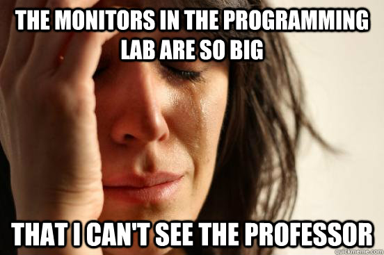 The monitors in the programming lab are so big that i can't see the professor  First World Problems