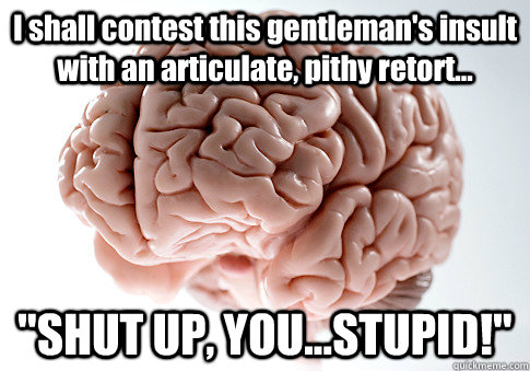 I shall contest this gentleman's insult with an articulate, pithy retort... 