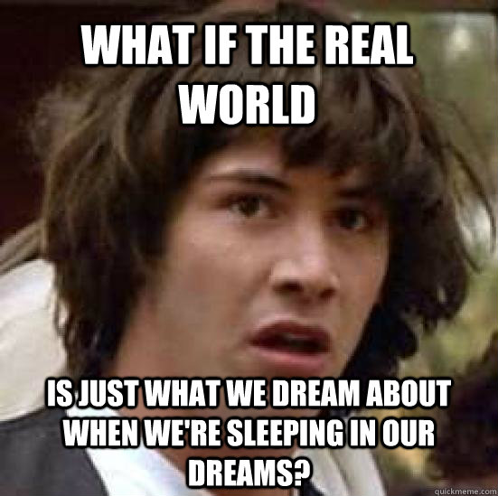 What if the real world is just what we dream about when we're sleeping in our dreams?  conspiracy keanu