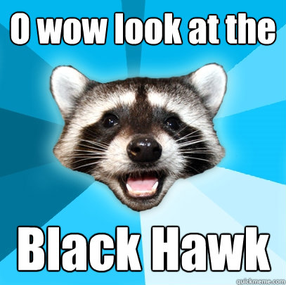 O wow look at the Black Hawk  Lame Pun Coon
