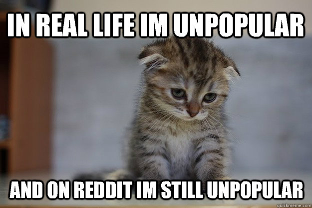 In real life im unpopular And on reddit im still unpopular  Sad Kitten