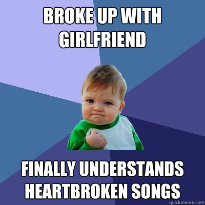 broke up with girlfriend finally understands heartbroken songs  Success Kid