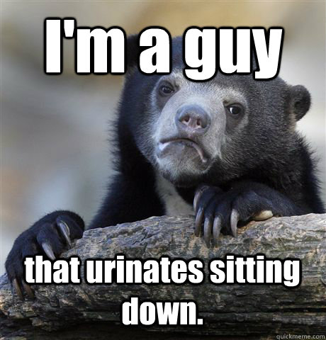 I'm a guy that urinates sitting down.  Confession Bear