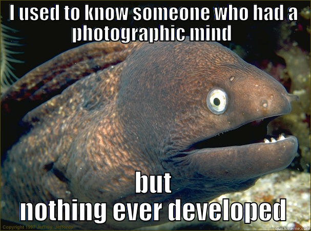 I USED TO KNOW SOMEONE WHO HAD A PHOTOGRAPHIC MIND  BUT NOTHING EVER DEVELOPED Bad Joke Eel