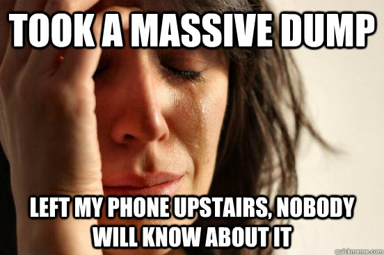 Took a massive dump Left my phone upstairs, nobody will know about it  First World Problems