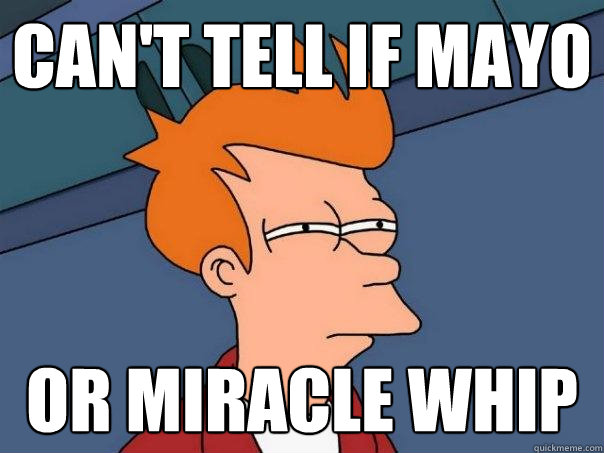 can't tell if mayo or miracle whip  Futurama Fry