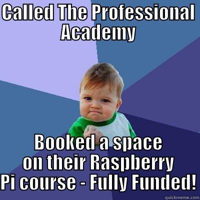 CALLED THE PROFESSIONAL ACADEMY BOOKED A SPACE ON THEIR RASPBERRY PI COURSE - FULLY FUNDED! Success Kid