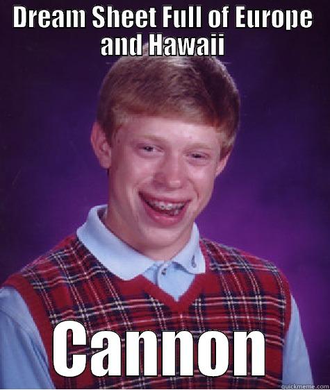 DREAM SHEET FULL OF EUROPE AND HAWAII CANNON Bad Luck Brian
