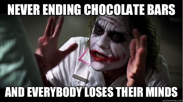 Never ending Chocolate bars AND EVERYBODY LOSES their minds  Joker Mind Loss