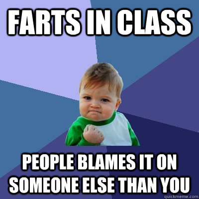 farts in class people blames it on someone else than you  Success Kid