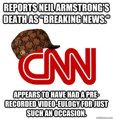 Reports Neil Armstrong's death as 