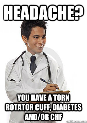 Headache? You have a torn rotator cuff, diabetes and/or CHF - Headache? You have a torn rotator cuff, diabetes and/or CHF  Med School Freshman