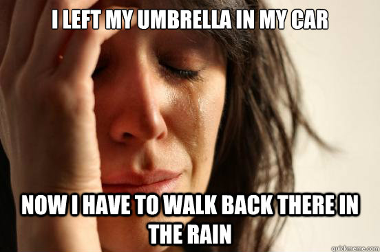 I left my umbrella in my car Now I have to walk back there in the rain  First World Problems