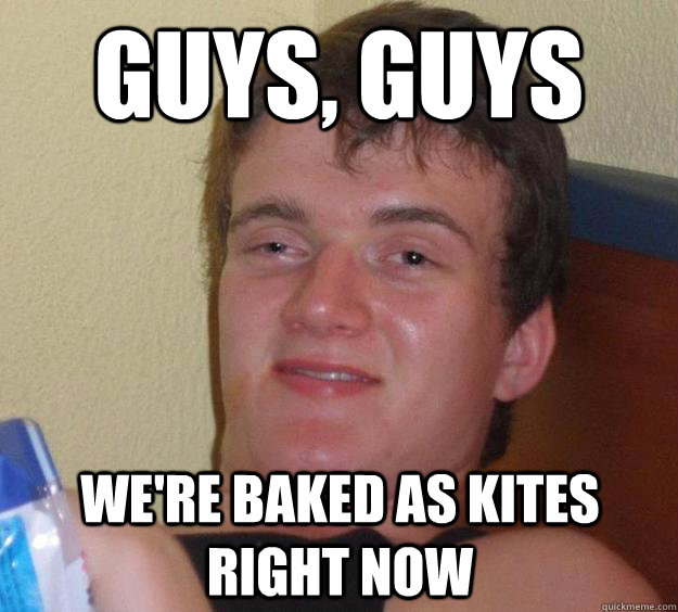 Guys, guys we're baked as kites right now  10 Guy